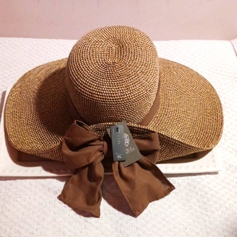 Gorgeous! Vince Camuto ⚜️ Wide Brim Sun Hat - Tan Brown - Picture 12 of 12